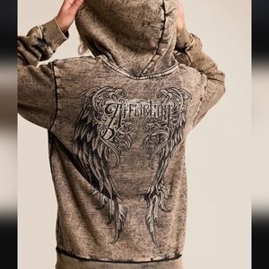 Affliction Lovington Hoodie Graphic Sweatshirt Zip Small Wings Acid Wash